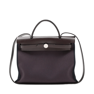 エルメス エールバッグジップPM トワルミリタリー×レザー パープル シルバー