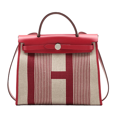 エルメス エールバッグジップPM トワルキャンプ ベージュ×レッド シルバー