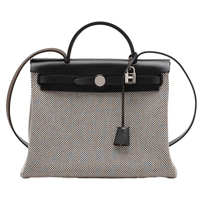 エルメス エールバッグジップPM トワルGM×カーフレザー ブラック シルバー