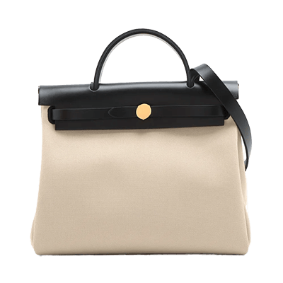 エルメス エールバッグジップPM トワルミリタリー×レザー ベージュ シルバー