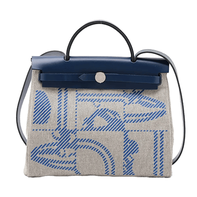 エルメス エールバッグジップPM トワルアッシュ×レザー ネイビー シルバー