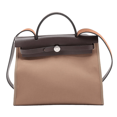 エルメス エールバッグジップPM トワルオフィシエ×カーフレザー ブラウン シルバー