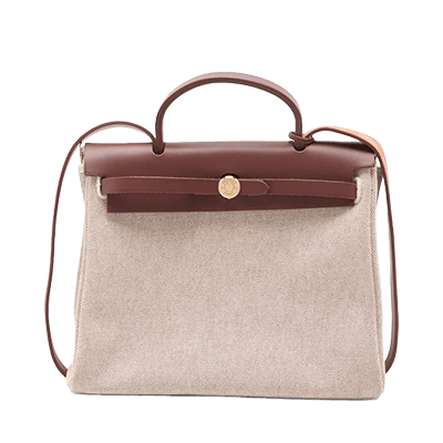 エルメス エールバッグPM トワルアッシュxレザー ブラウン ゴールド