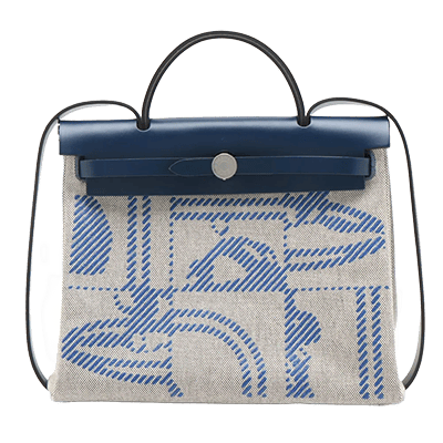 エルメス エールバッグジップPM トワルアッシュ×レザー ブルー シルバー