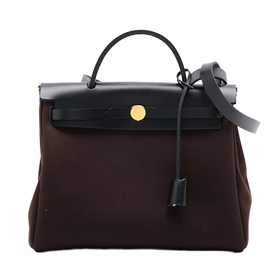 エルメス エールバッグジップPM トワルオフィシエ×カーフレザー ブラウン ゴールド