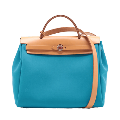 エルメス エールバッグジップPM トワルミリタリー×レザー ブルー シルバー