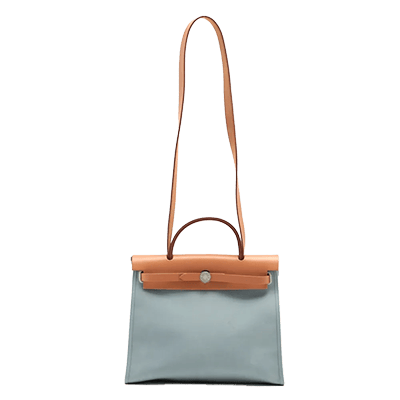 エルメス エールバッグジップPM トワルオフィシエ×カーフレザー ブルー×ブラウン シルバー