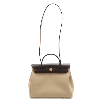 エルメス エールバッグジップPM トワルオフィシエ×カーフレザー ブラウン ゴールド