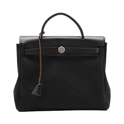 エルメス エールバッグPM トワルオフィシエxレザー ブラック シルバー