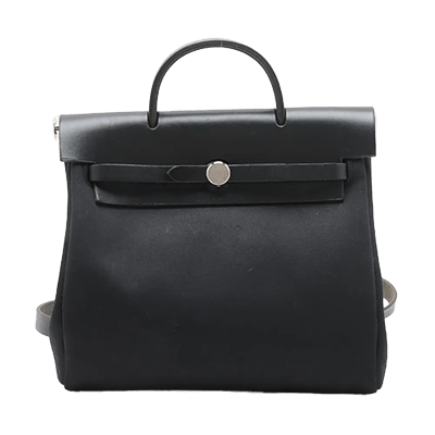 エルメス エールバッグアドPM トワルオフィシエxレザー ブラック シルバー