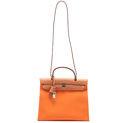 エルメス エールバッグジップPM トワルオフィシエ×カーフレザー オレンジ シルバー