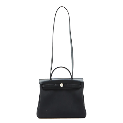 エルメス エールバッグジップPM トワルアッシュ×レザー ブラック シルバー