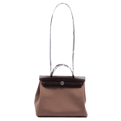 エルメス エールバッグジップPM トワルオフィシエ×カーフレザー ブラック×ブラウン シルバー