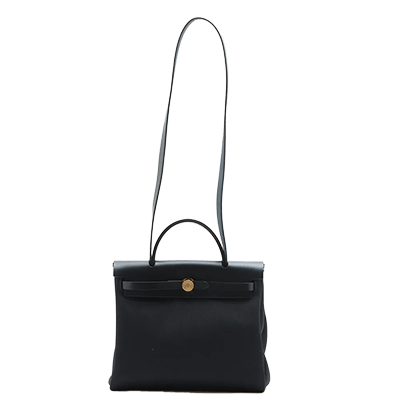 エルメス エールバッグジップPM トワルアッシュ×レザー ブラック ゴールド