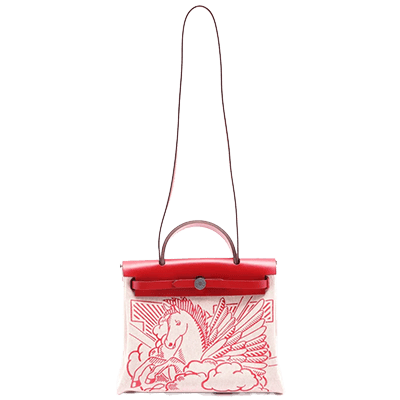 エルメス エールバッグジップPM トワルオフィシエ ルージュピマン シルバー