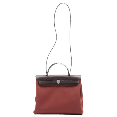 エルメス エールバッグジップPM トワルアッシュ×レザー ブラウン シルバー