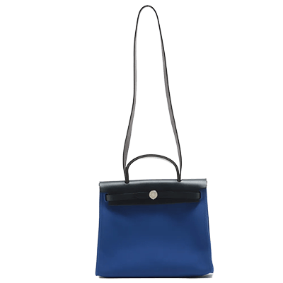 エルメス エールバッグジップPM トワルオフィシエ×カーフレザー ブルー シルバー