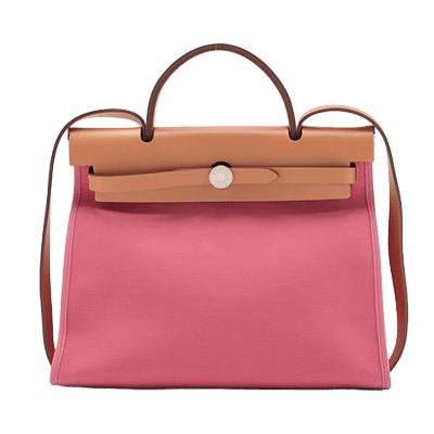 エルメス エールバッグジップPM トワルオフィシエxカーフレザー ピンクxブラウン シルバー