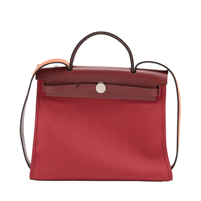 エルメス エールバッグジップPM トワルミリタリーxレザー レッド シルバー