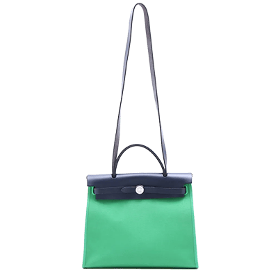 エルメス エールバッグジップPM トワルオフィシエ×ヴァッシュハンター 2WAYハンドバッグ カクタス×ブルーインディゴ シルバー