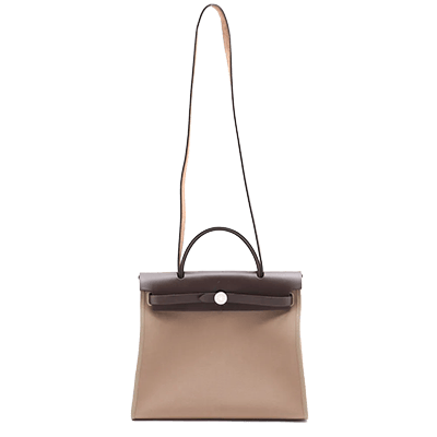 エルメス エールバッグジップPM トワルオフィシエ×カーフレザー ブラウン シルバー