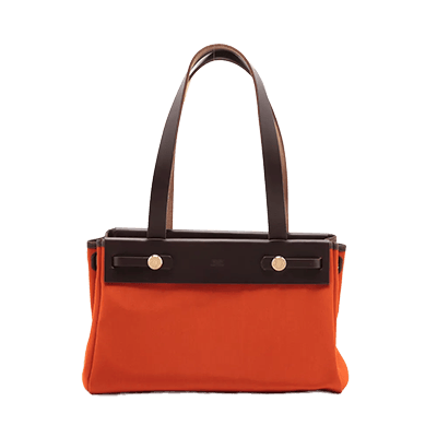 エルメス エールバッグ カバスPM トワルオフィシエ×カーフレザー オレンジ ゴールド