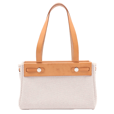 エルメス エールバッグ カバスPM トワルGM×カーフレザー ベージュ シルバー