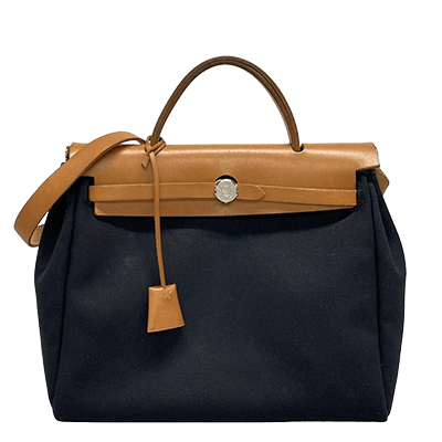 エルメス エールバッグPM 黒×ブラウン トワルオフィシエ×ボックスカーフ