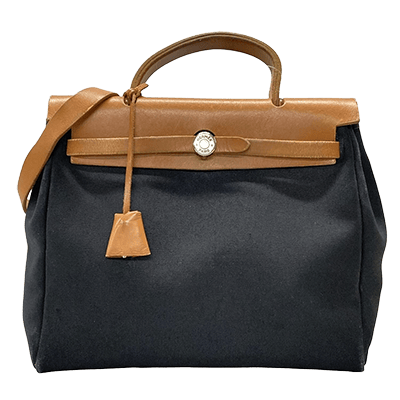 エルメス エールバッグPM 黒×ブラウン トワルオフィシエ×ボックスカーフ