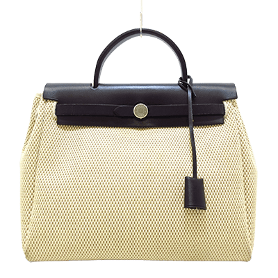 エルメス エールバッグPM アイボリー×ブラウン×黒 トワルGM×ボックスカーフ