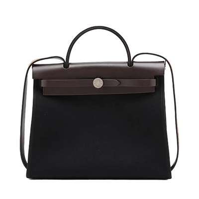 エルメス エールバッグジップPM トワルオフィシエxレザー ブラックxブラウン シルバー