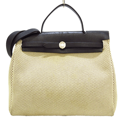 エルメス エールバッグPM アイボリー×黒 トワルGM×ボックスカーフ