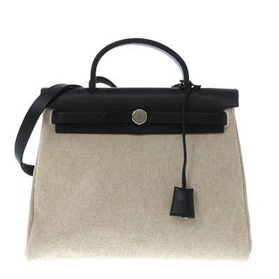 エルメス エールバッグPM アイボリー×黒 トワルアッシュ×レザー