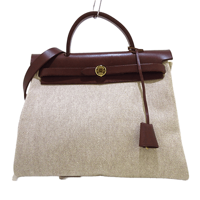 エルメス エールバッグPM アイボリー×ダークブラウン トワルアッシュ×ボックスカーフ