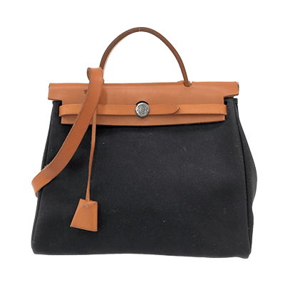 エルメス エールバッグPM 黒×ブラウン トワルオフィシエ×ボックスカーフ