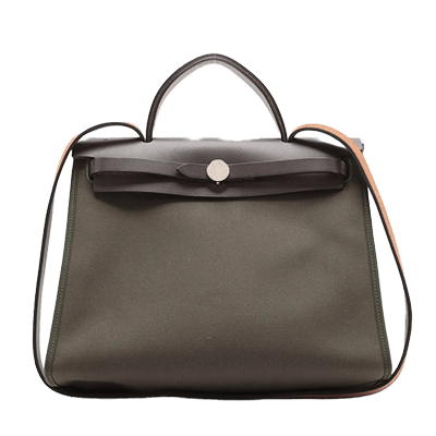 エルメス エールバッグジップPM トワルミリタリーxレザー カーキxブラウン シルバー