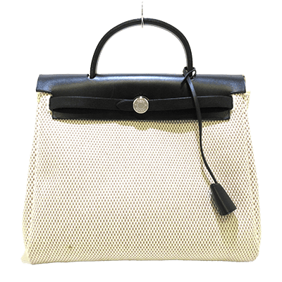 エルメス エールバッグPM アイボリー×ベージュ×黒 トワルGM×ボックスカーフ