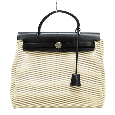 エルメス エールバッグPM アイボリー×黒 トワルGM×ボックスカーフ