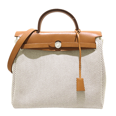 エルメス エールバッグPM ベージュ×ライトブラウン×アイボリー トワルアッシュ×ボックスカーフ