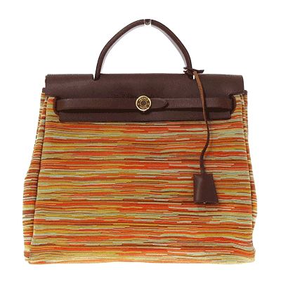 エルメス エールバッグPM オレンジ×ダークブラウン×マルチ ヴィブラート×ボックスカーフ