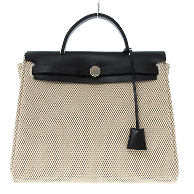 エルメス エールバッグPM 黒×アイボリー×ベージュ トワルGM×レザー