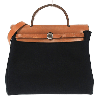 エルメス エールバッグPM 黒×ライトブラウン トワルオフィシエ×ボックスカーフ