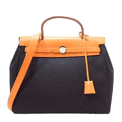 エルメス エールバッグPM 黒×ブラウン トワルオフィシエ×ボックスカーフ