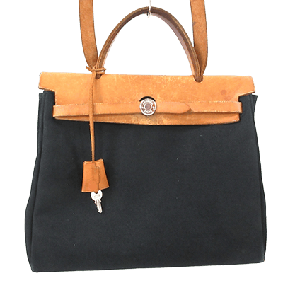 エルメス エールバッグPM 黒×ブラウン トワルオフィシエ×ボックスカーフ