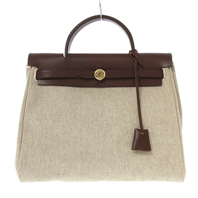 エルメス エールバッグPM ダークブラウン×白 トワルアッシュ×ボックスカーフ