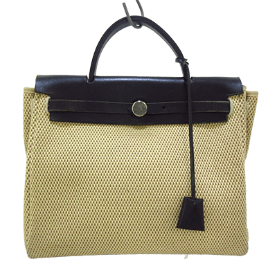 エルメス エールバッグPM アイボリー×ベージュ×黒 トワルGM×ボックスカーフ