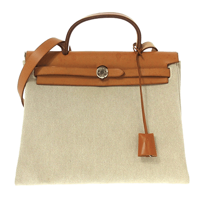 エルメス エールバッグPM アイボリー×ライトブラウン トワルアッシュ×レザー