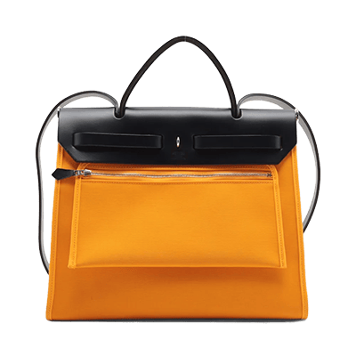 エルメス エールバッグジップPM トワルミリタリーxレザー ムタードxネイビー シルバー