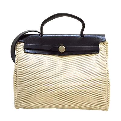 エルメス エールバッグPM ベージュ×ブラウン×黒 トワルアッシュ×ボックスカーフ