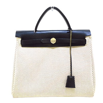 エルメス エールバッグPM アイボリー×ベージュ×黒 トワルGM×ボックスカーフ